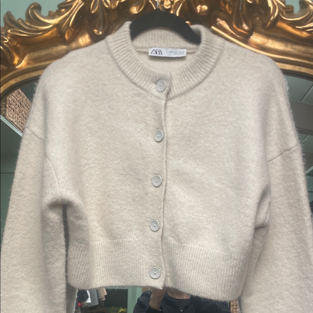 Zara Soft Ivory Cropped Button Cardigan